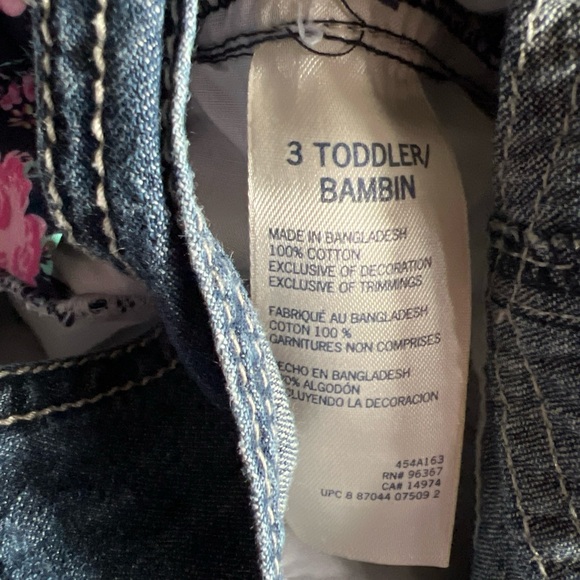 OSHKOSH B'Gosh Girl’s 3T Denim Tiered Jumper Dress Floral Gingham Eyelet - Picture 7 of 7